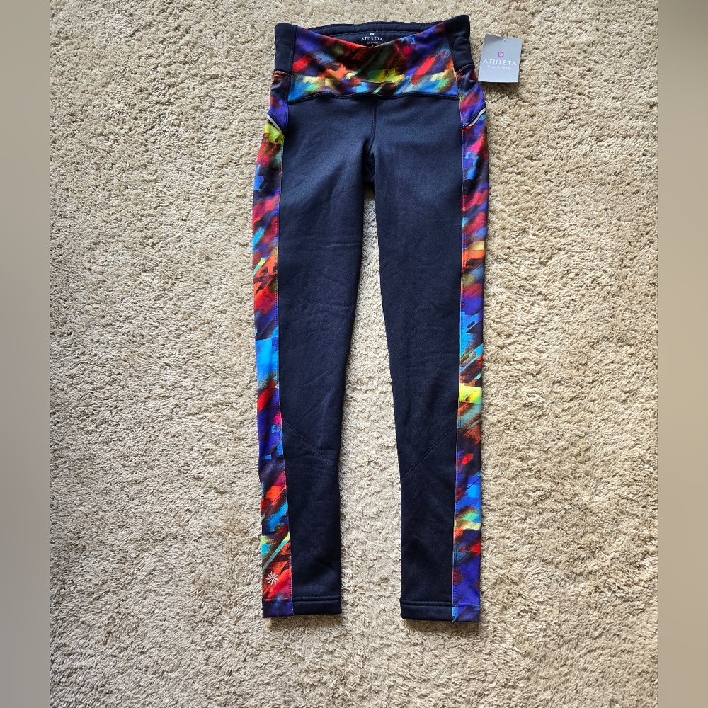Athleta colorburts power lift tight fleece thermal leggings womens S
